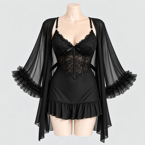 Lace Slip Dress & Sheer Robe Lingerie Set