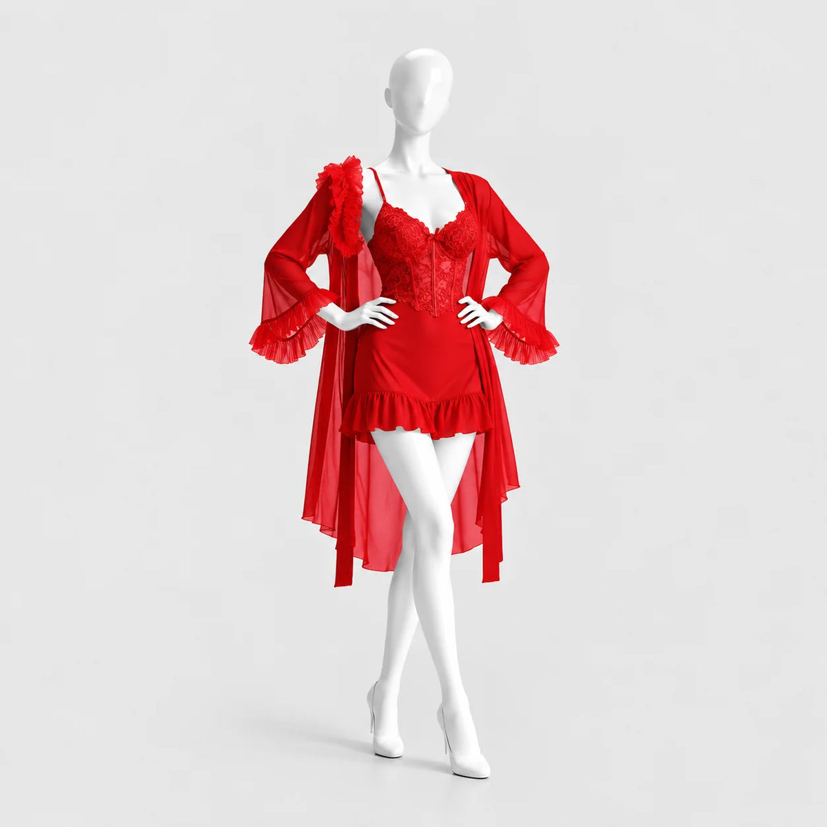 Lace Slip Dress & Sheer Robe Lingerie Set