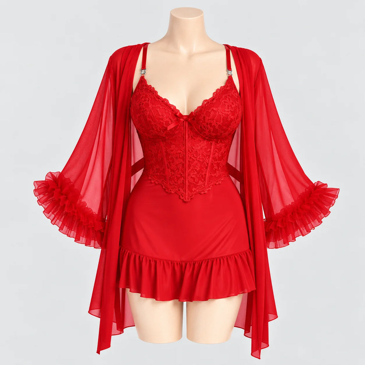 Lace Slip Dress & Sheer Robe Lingerie Set