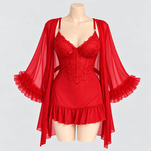 Lace Slip Dress & Sheer Robe Lingerie Set
