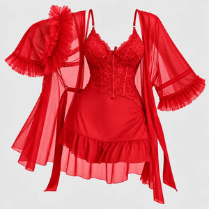 Lace Slip Dress & Sheer Robe Lingerie Set
