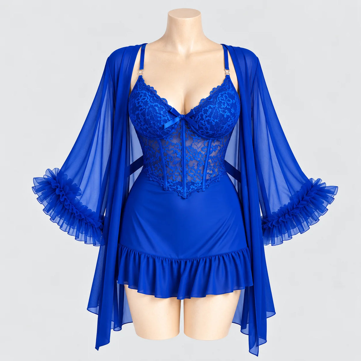 Lace Slip Dress & Sheer Robe Lingerie Set