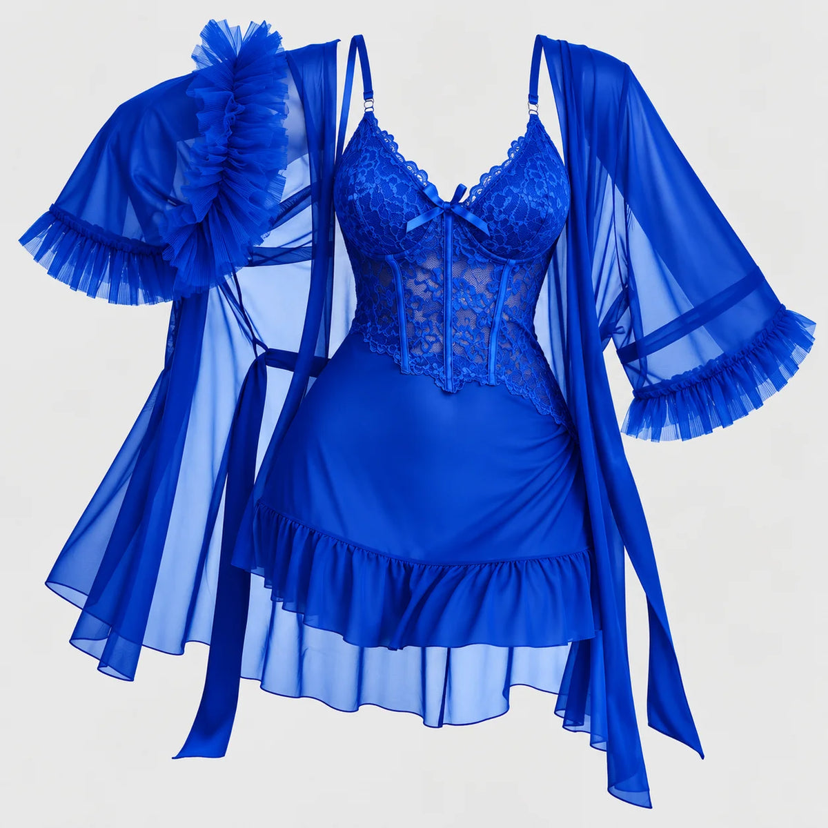 Lace Slip Dress & Sheer Robe Lingerie Set