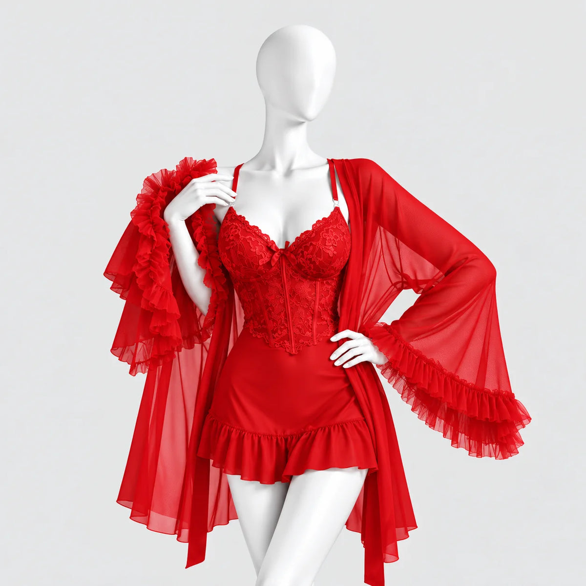Lace Slip Dress & Sheer Robe Lingerie Set