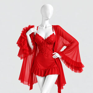 Lace Slip Dress & Sheer Robe Lingerie Set