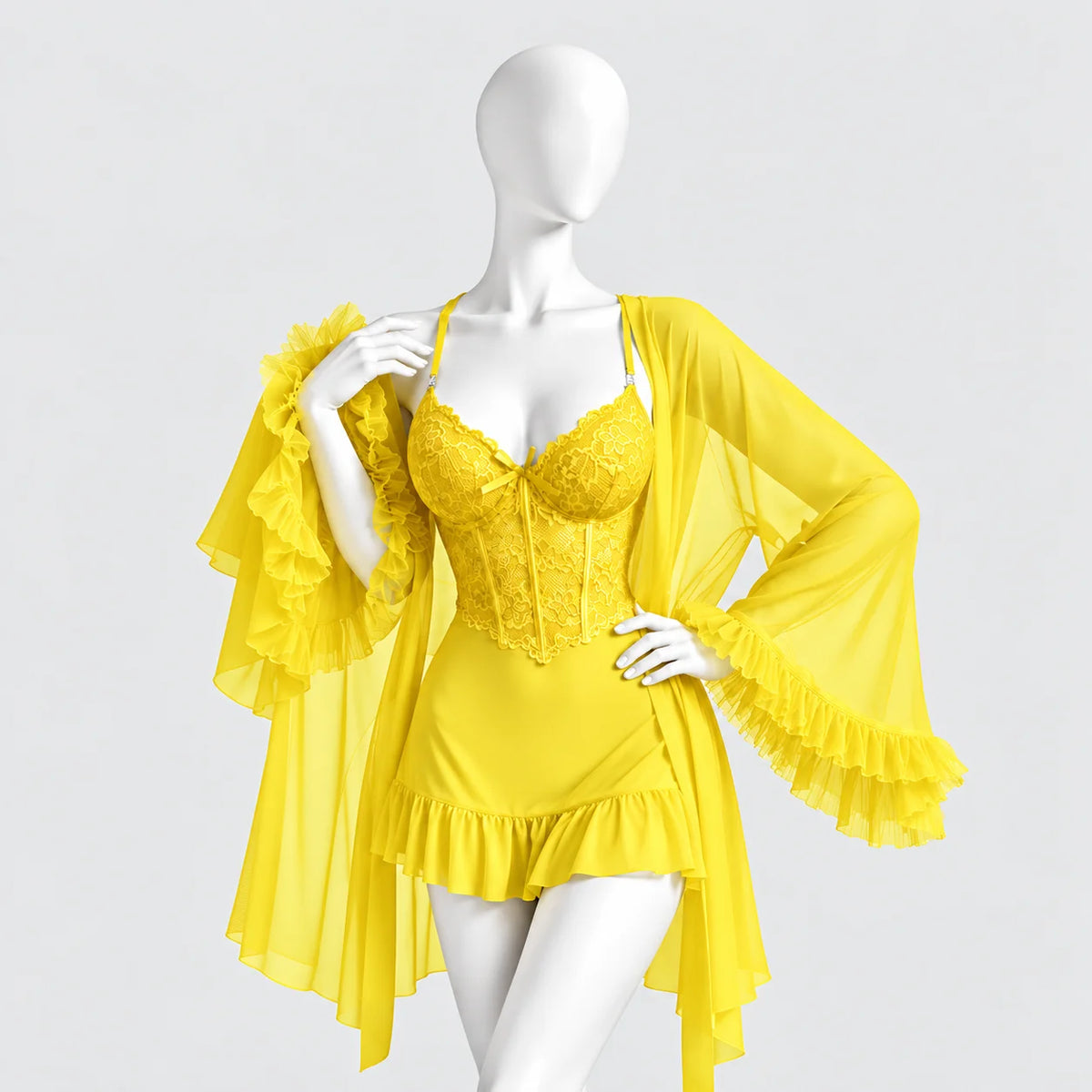 Lace Slip Dress & Sheer Robe Lingerie Set