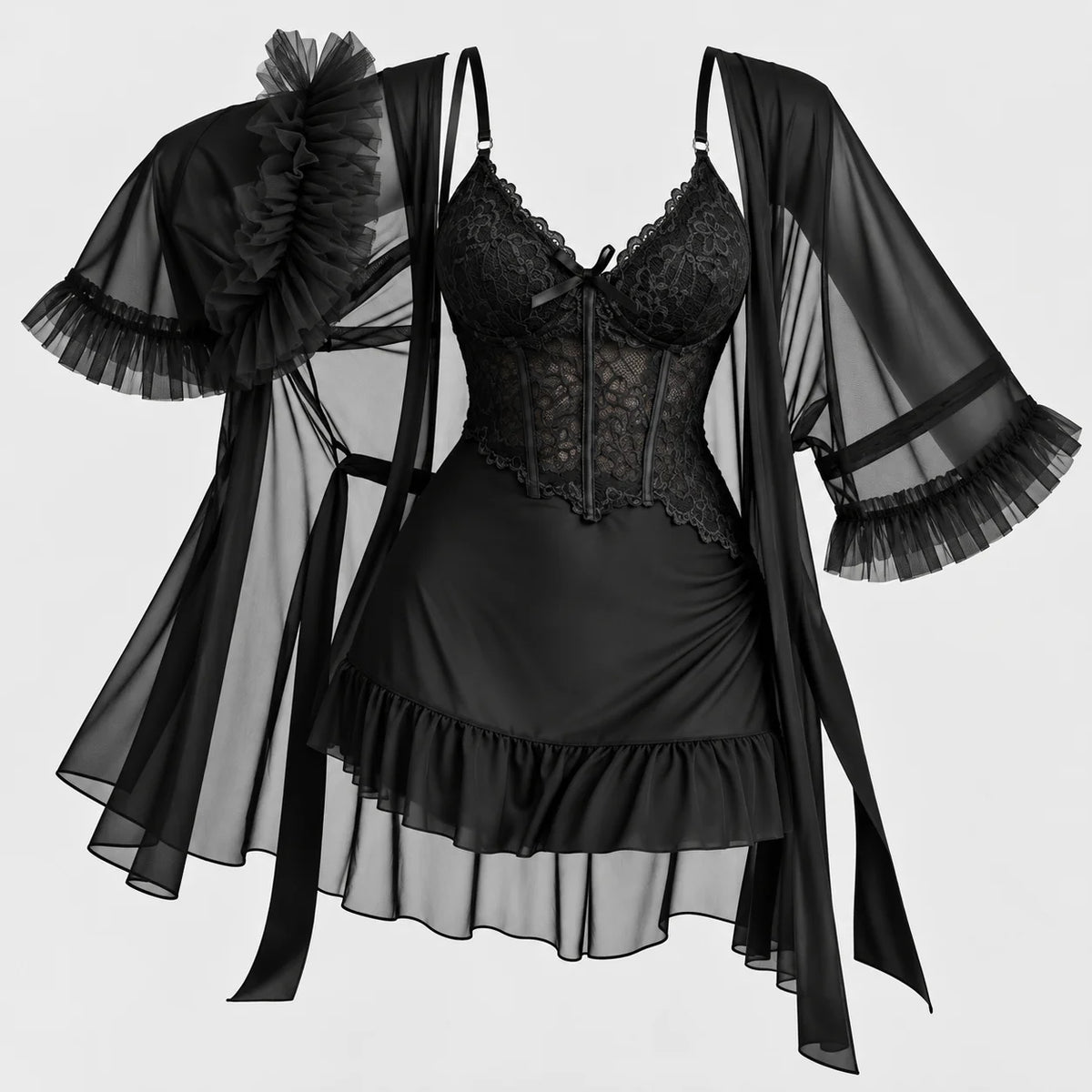 Lace Slip Dress & Sheer Robe Lingerie Set