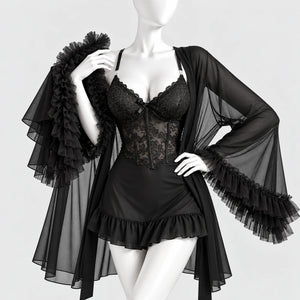 Lace Slip Dress & Sheer Robe Lingerie Set