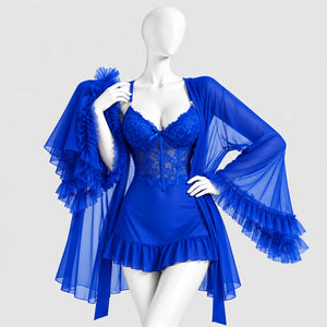 Lace Slip Dress & Sheer Robe Lingerie Set