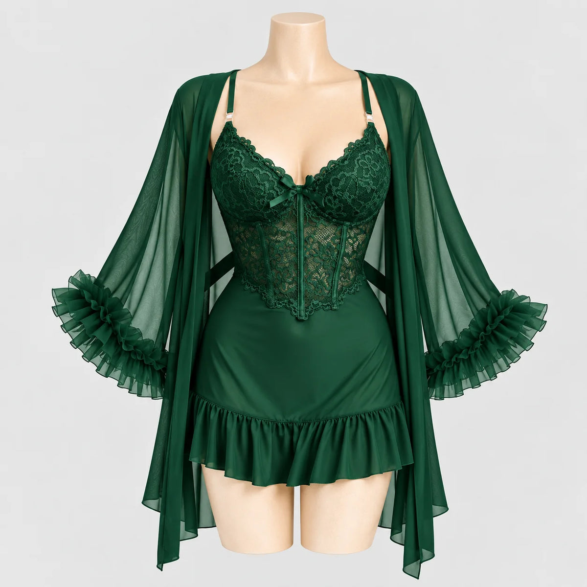 Lace Slip Dress & Sheer Robe Lingerie Set