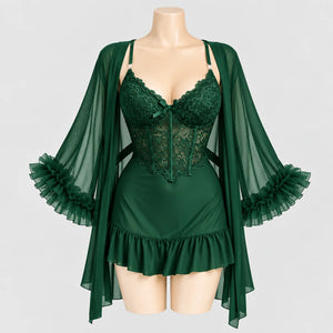 Lace Slip Dress & Sheer Robe Lingerie Set
