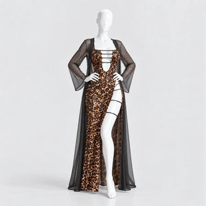 Leopard Print Strappy Lingerie Gown
