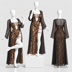 Leopard Print Strappy Lingerie Gown