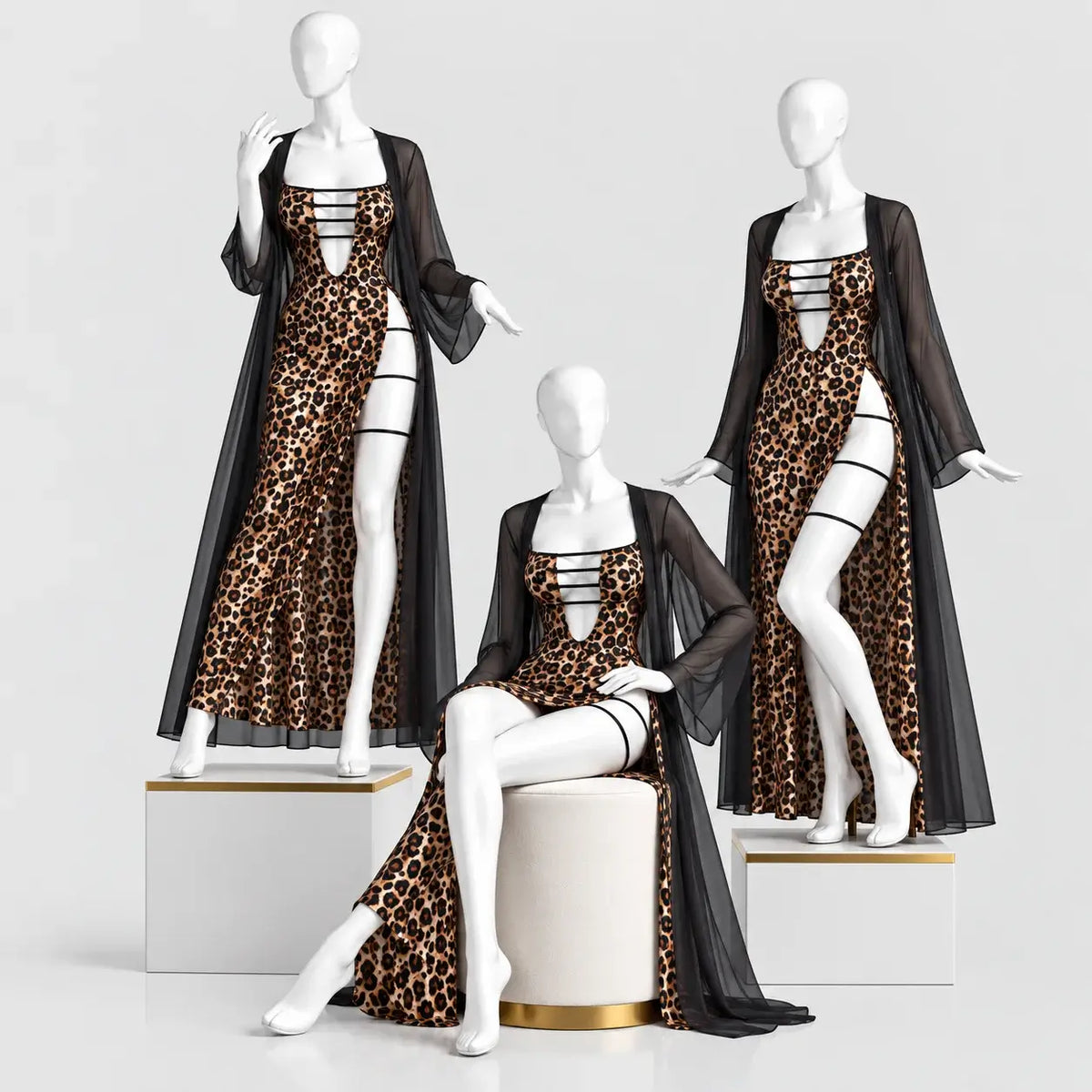 Leopard Print Strappy Lingerie Gown
