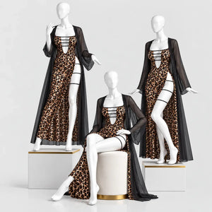 Leopard Print Strappy Lingerie Gown