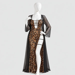 Leopard Print Strappy Lingerie Gown