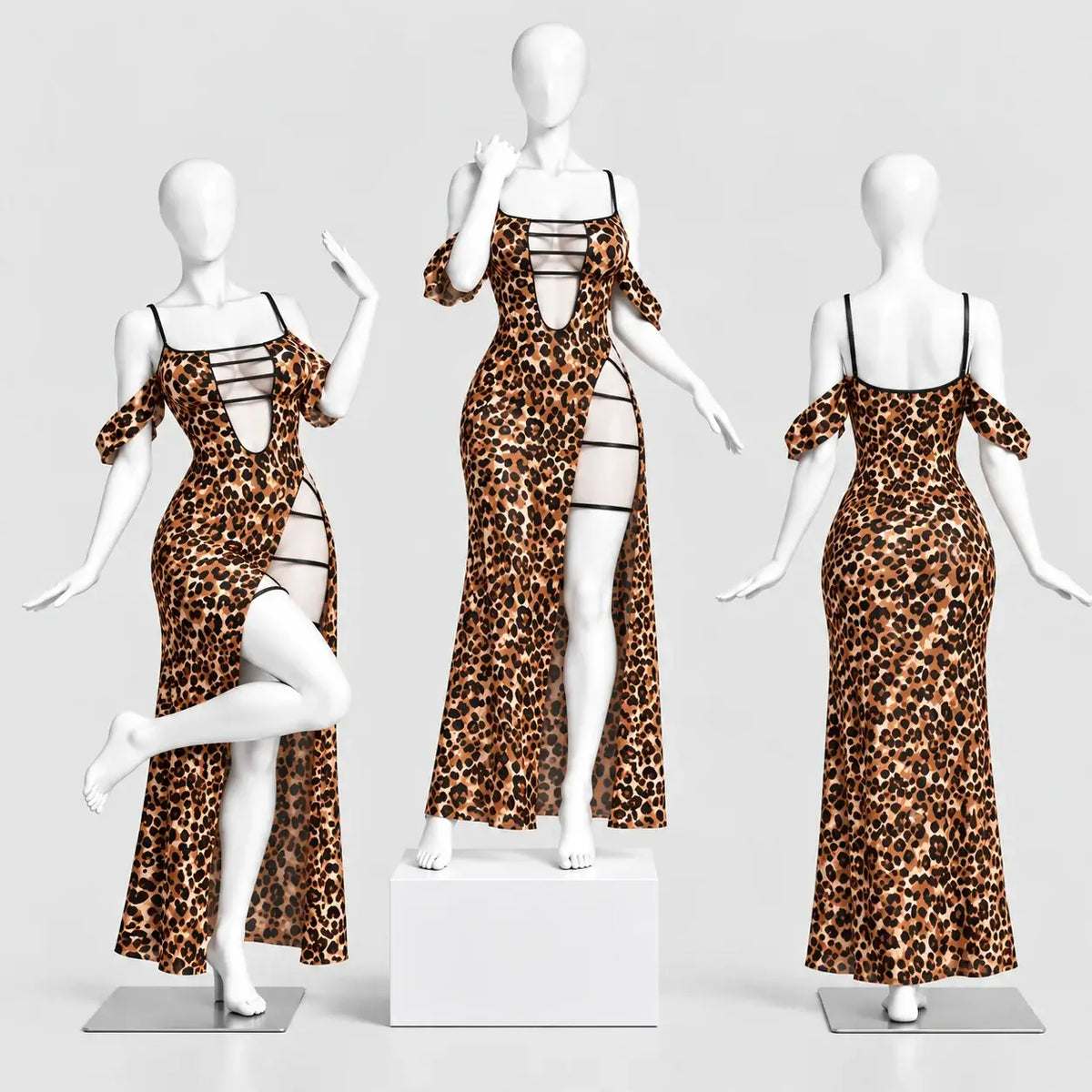 Leopard Print Strappy Lingerie Gown
