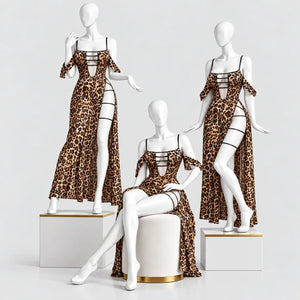 Leopard Print Strappy Lingerie Gown