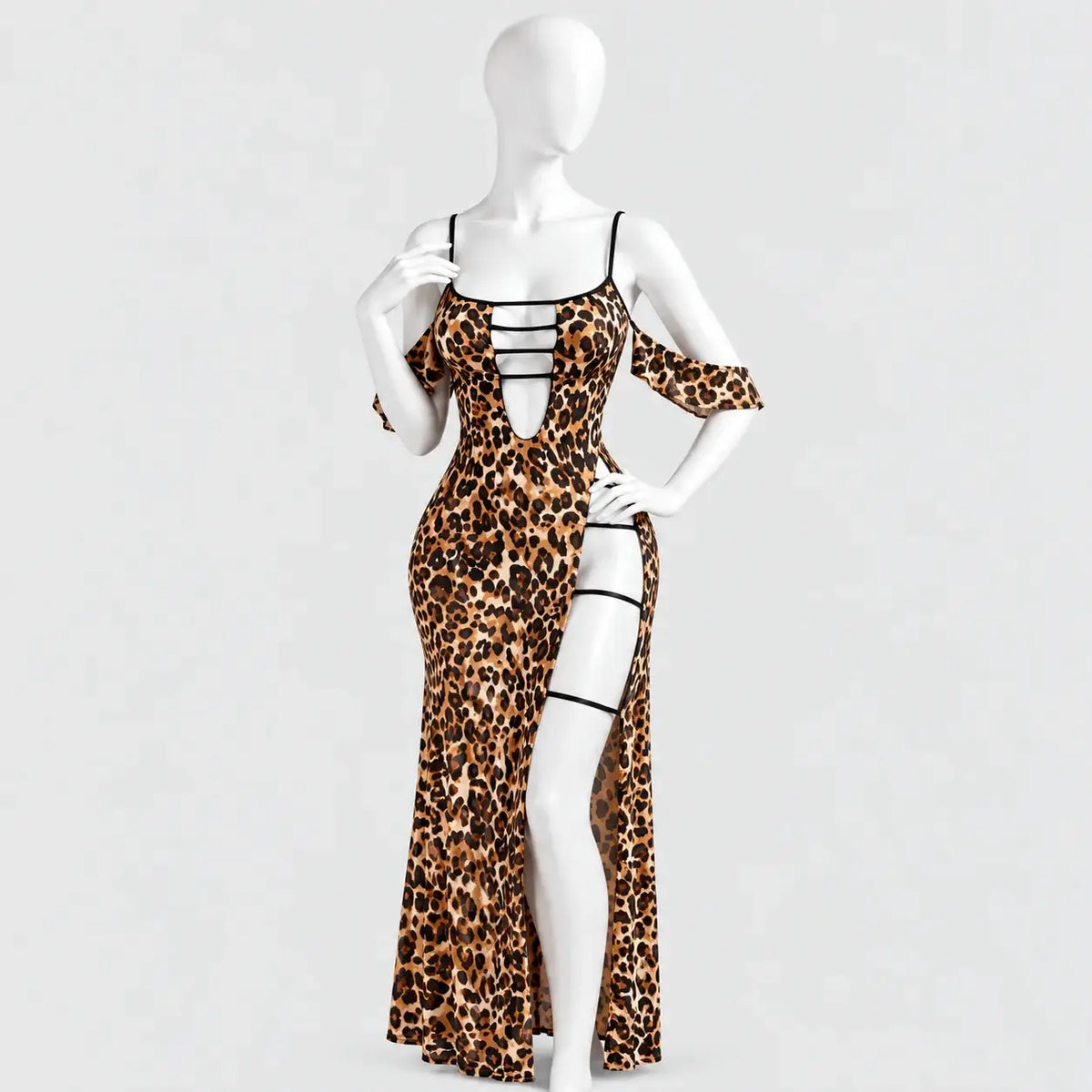 Leopard Print Strappy Lingerie Gown