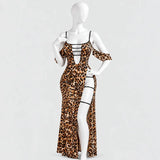 Leopard Print Strappy Lingerie Gown
