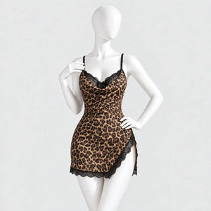 Leopard Satin Slip Dress