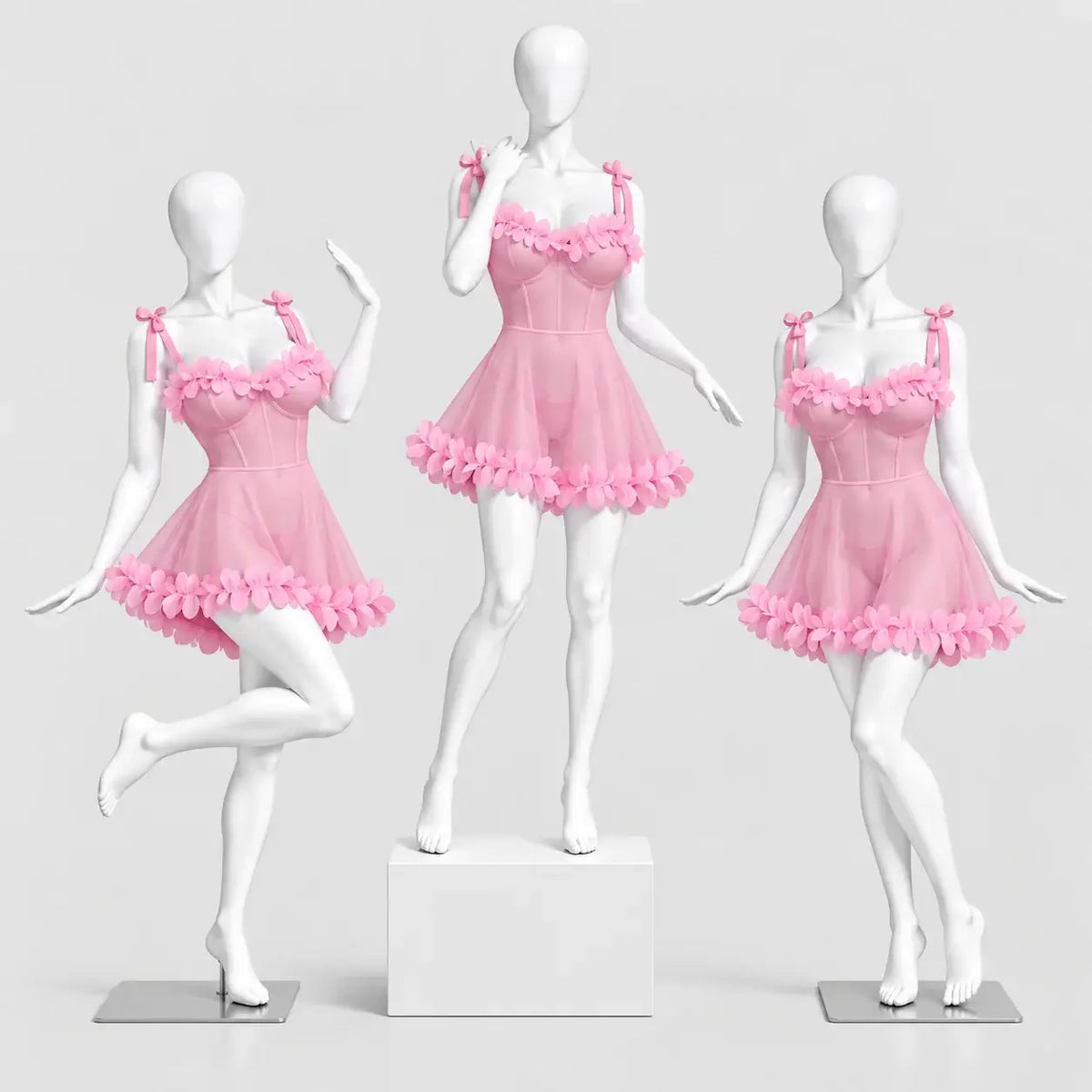 Floral Mesh Babydoll with Tie Straps