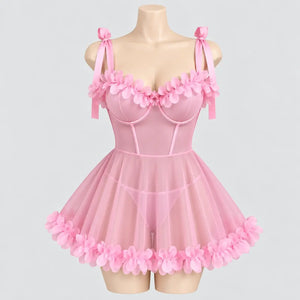 Floral Mesh Babydoll with Tie Straps