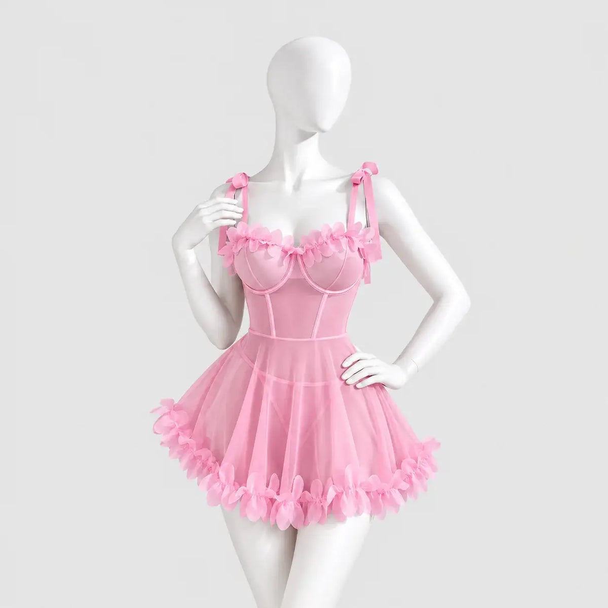 Floral Mesh Babydoll with Tie Straps