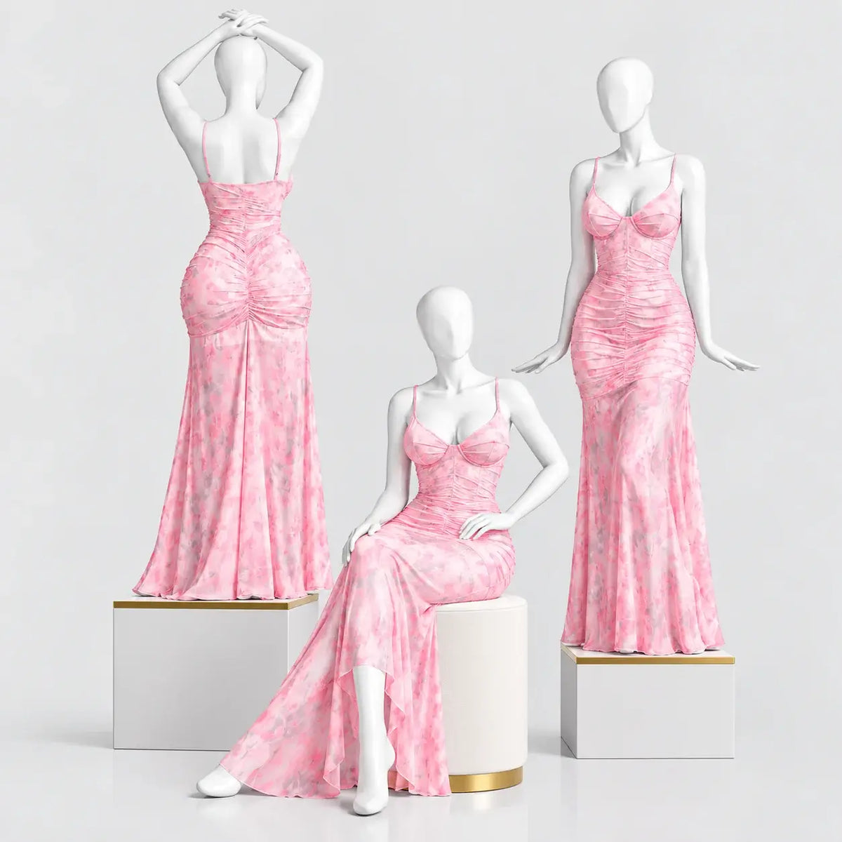 Ruched Tie-Dye Maxi Dress