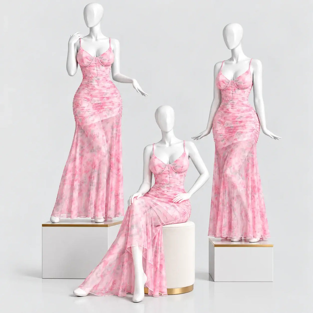 Ruched Tie-Dye Maxi Dress