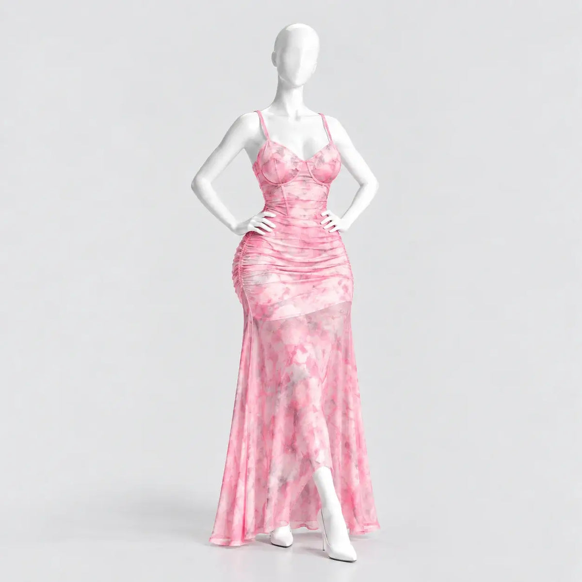Ruched Tie-Dye Maxi Dress