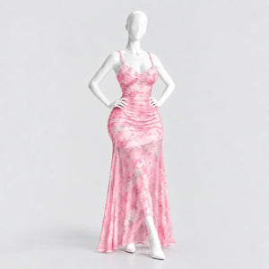 Ruched Tie-Dye Maxi Dress