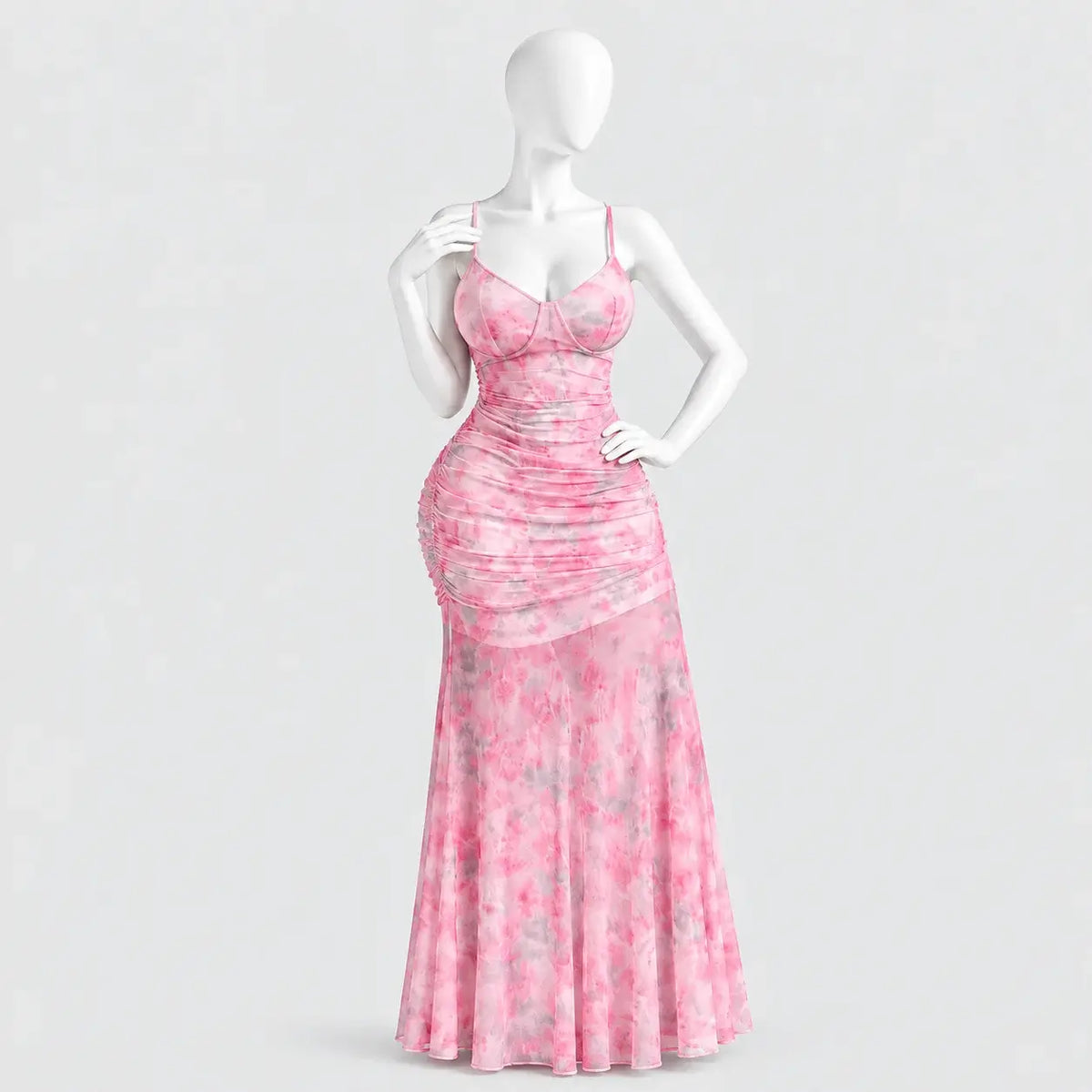 Ruched Tie-Dye Maxi Dress