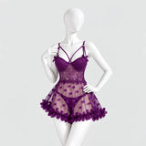 Heart Embroidered Mesh Babydoll Lingerie