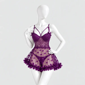 Heart Embroidered Mesh Babydoll Lingerie
