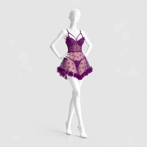 Heart Embroidered Mesh Babydoll Lingerie