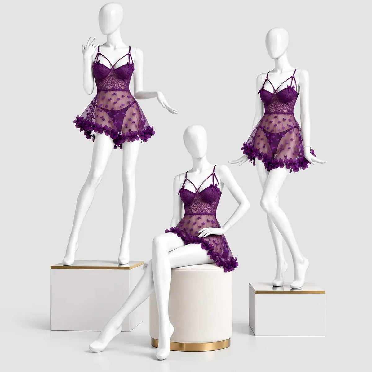 Heart Embroidered Mesh Babydoll Lingerie