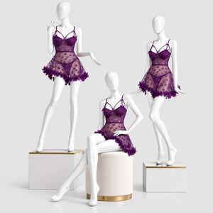 Heart Embroidered Mesh Babydoll Lingerie