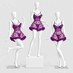 Heart Embroidered Mesh Babydoll Lingerie