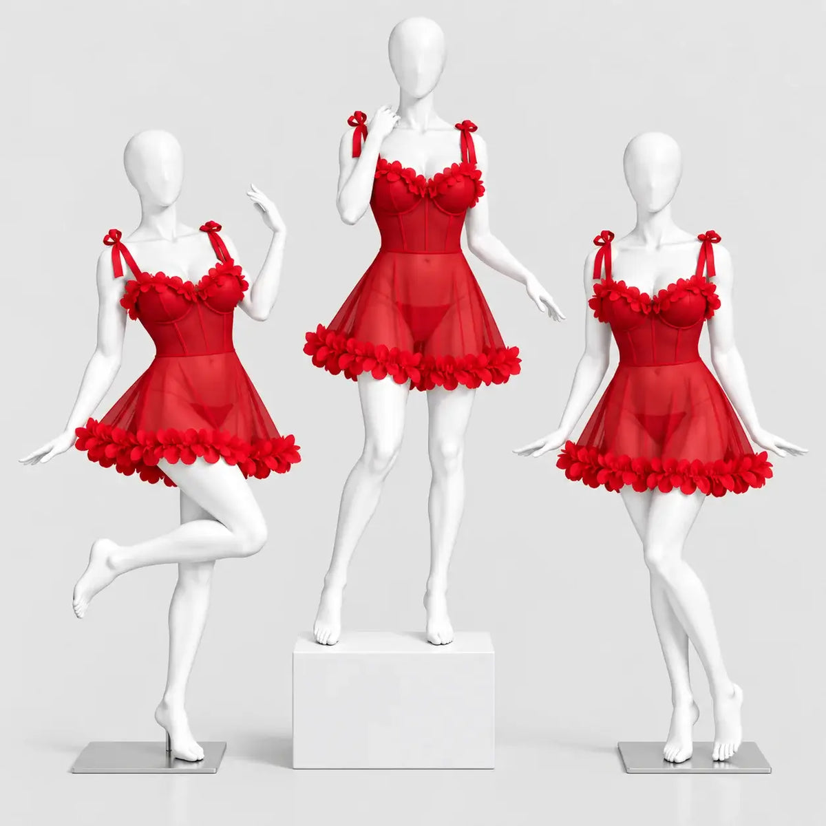 Floral Mesh Babydoll with Tie Straps