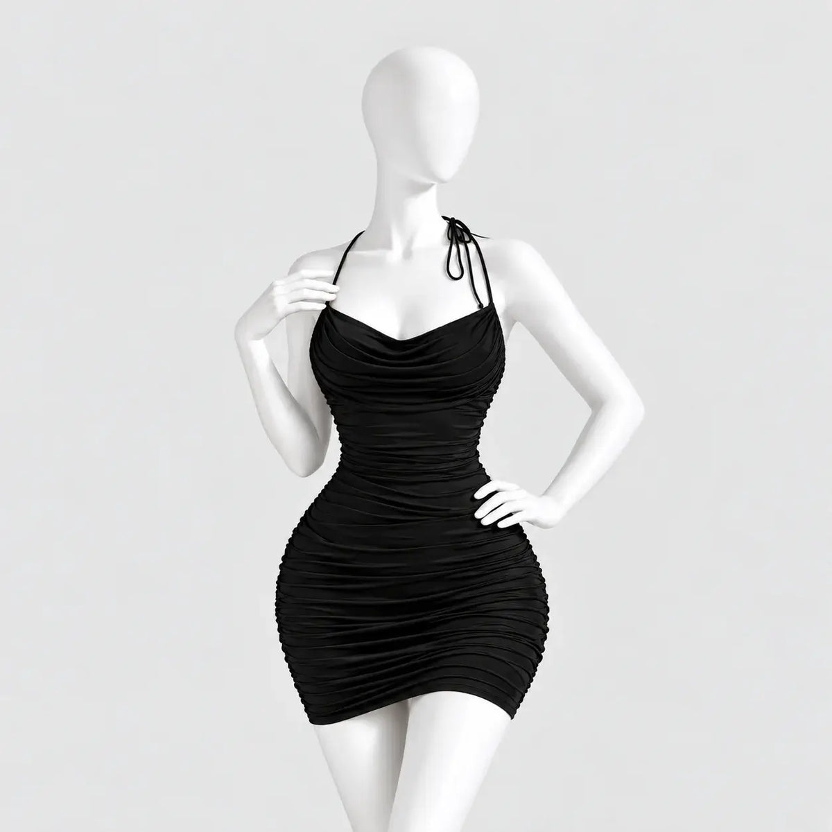 Ruched Halter Mini Dress