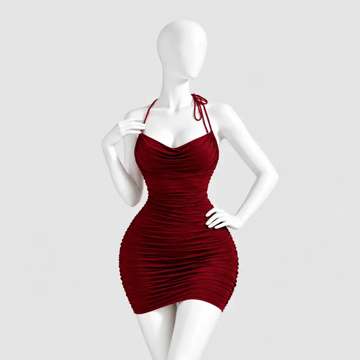 Ruched Halter Mini Dress