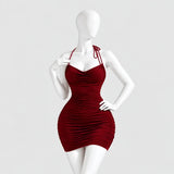 Ruched Halter Mini Dress