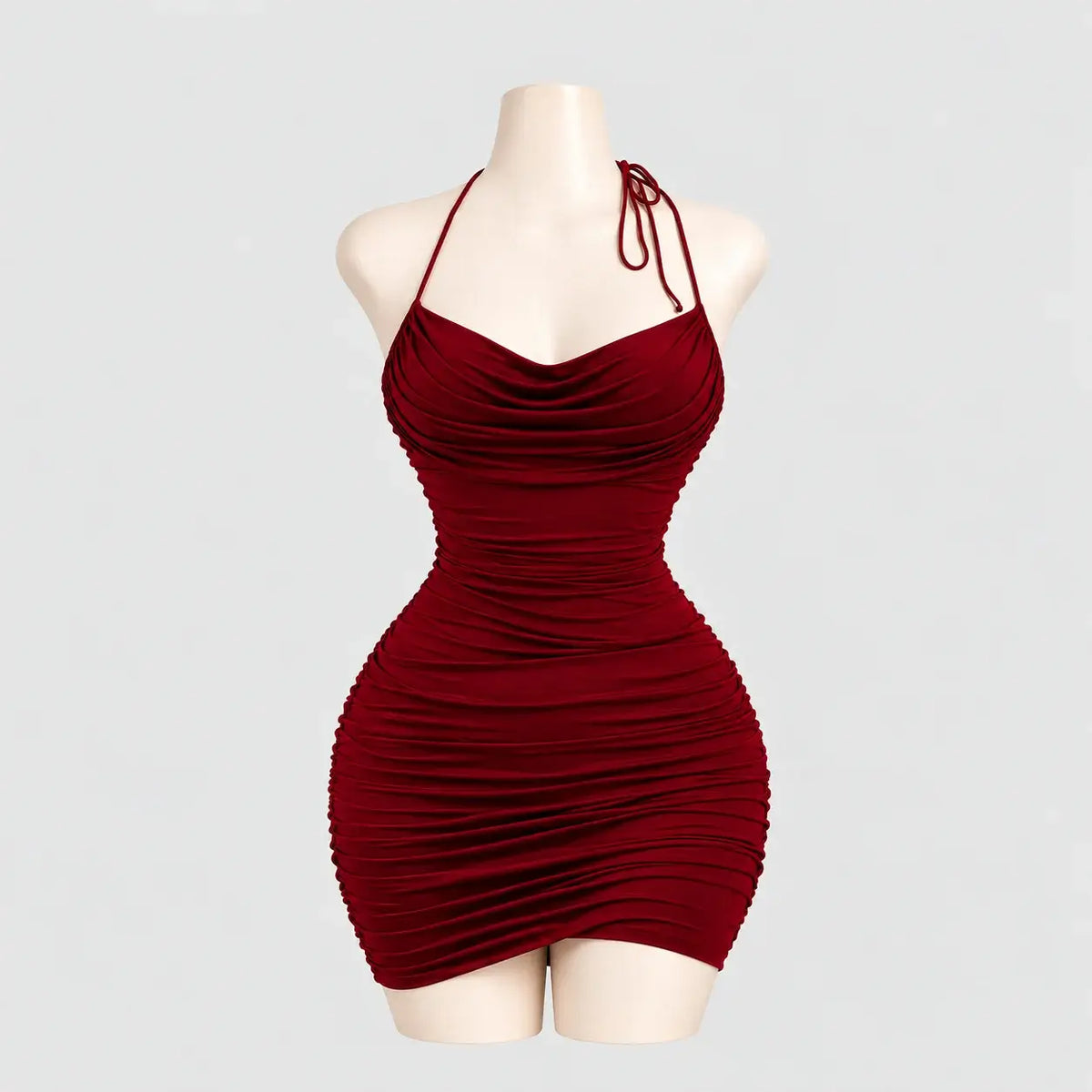 Ruched Halter Mini Dress