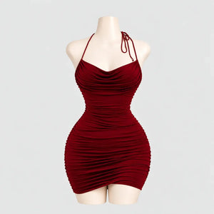 Ruched Halter Mini Dress