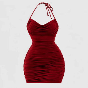 Ruched Halter Mini Dress