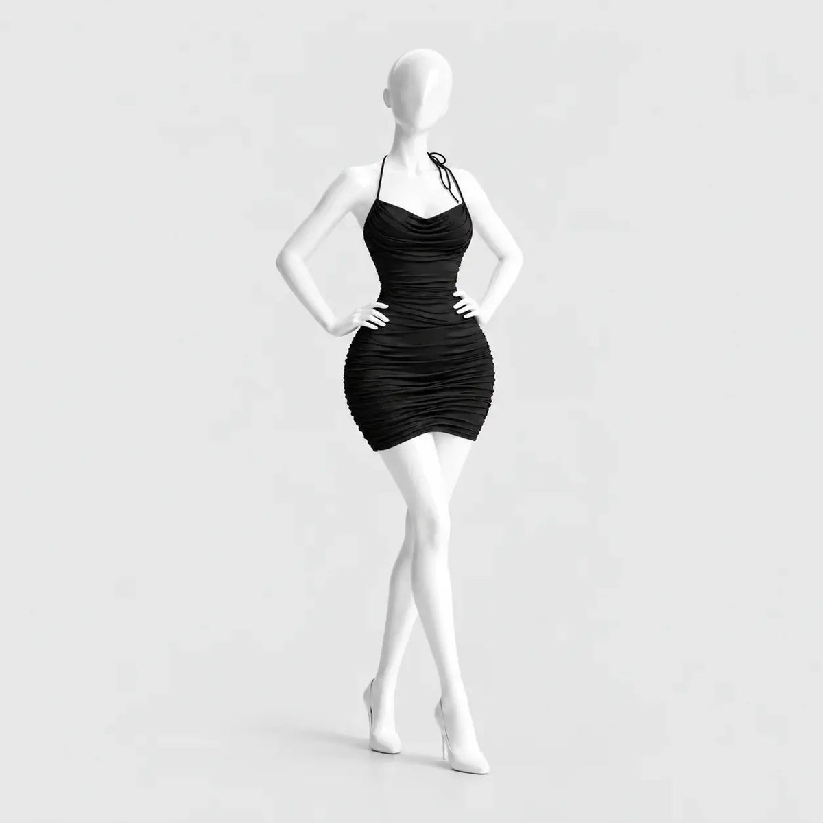 Ruched Halter Mini Dress