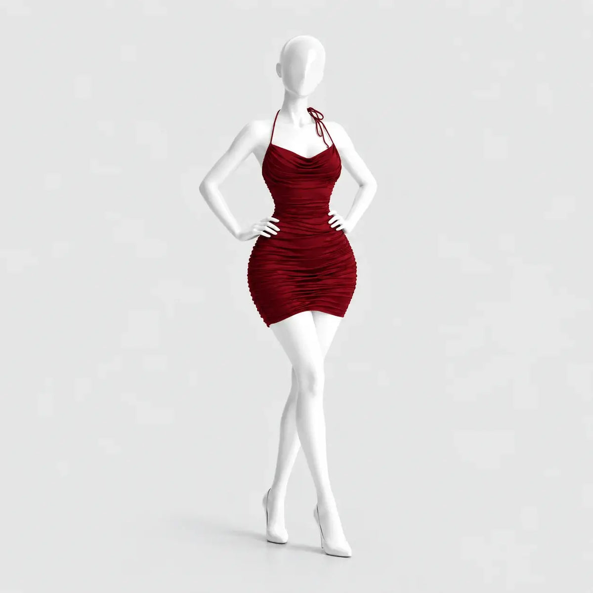 Ruched Halter Mini Dress