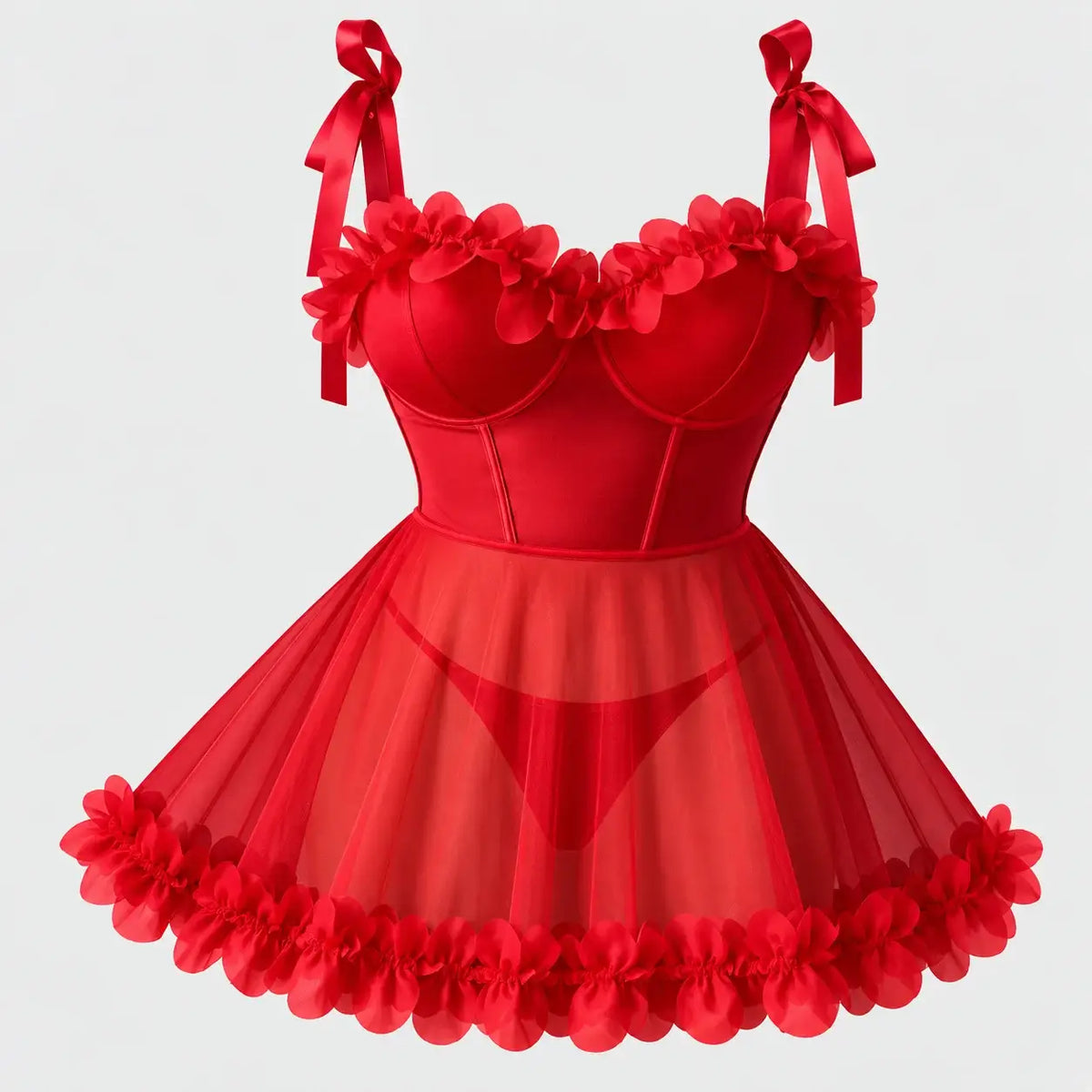 Floral Mesh Babydoll with Tie Straps