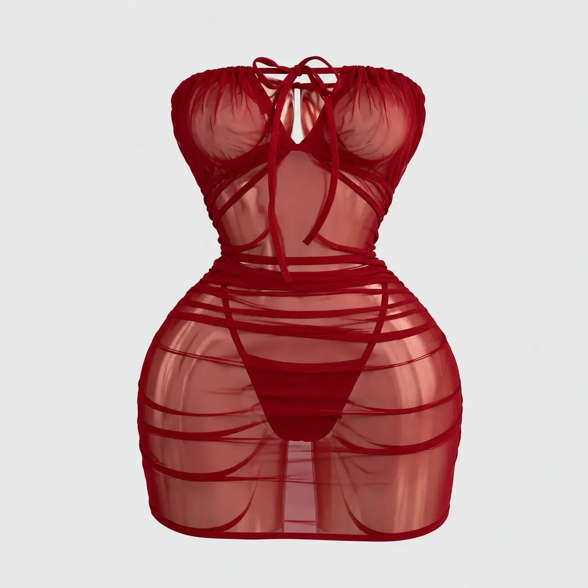 Sheer Ruched Mini Dress